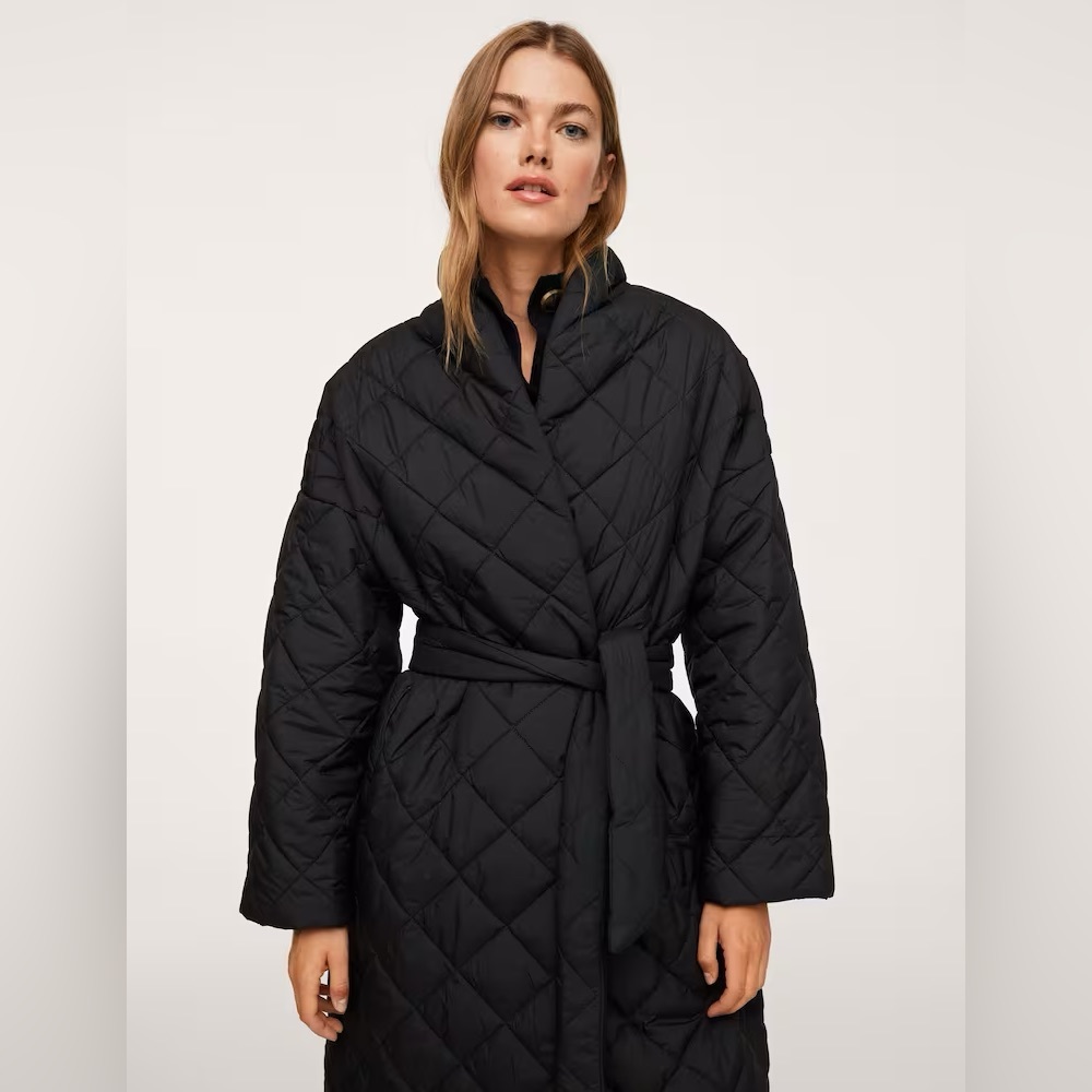 EUC MANGO Quilted Belted Wrap Puffer Coat Jacket XSmall